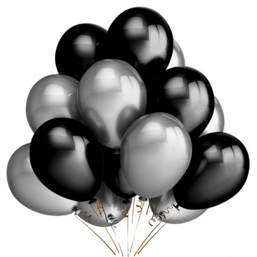 Balony metaliczne czarne srebrne wesele urodziny sylwester lateksowe na hel