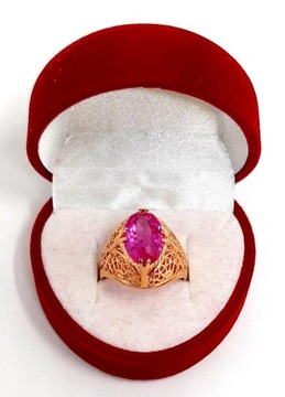 Złoty pierścionek Ażur z różowym kamieniem PR.583 W:4,76gr R.14 InterSKLEP
