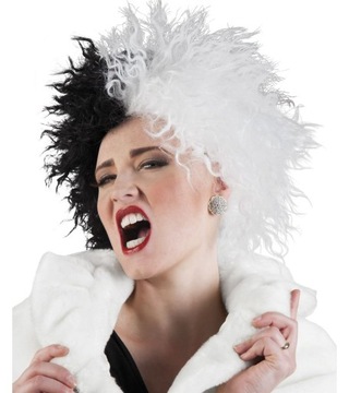PERUKA CRUELLA KRUELLA CZARNO BIAŁA BIAŁO CZARNA 100 WZORÓW 86035