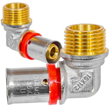 KOLANO NYPLOWE ZAPRASOWYWANE PEX ALUPEX FI 16x1/2 GZ MOCNY MOSIĄDZ DIAMOND