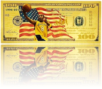KOBIE BRYANT $100 Коллекционная банкнота позолоченная с ПВХ NBA Super Gadget