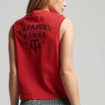 Koszulka SUPERDRY tank top damski bokserka luźna sportowa czerwona r XS