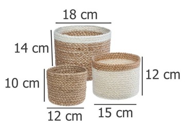 НАБОР ДЖУТОВЫХ КОРЗИН С ДЕКОРАТИВНЫМ ФОРМАТОМ, 3 шт.