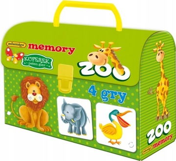 MEMORY W KUFERKU ZWIERZĘTA ZOO 4 GRY ADAMIGO