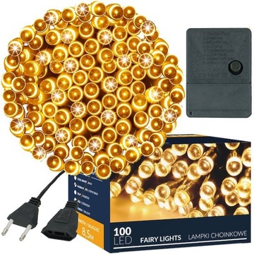 LAMPKI CHOINKOWE 100LED WEWNĘTRZNE ZEWNĘTRZNE ŚWIATEŁKA ŚWIĄTECZNE CIEPŁE