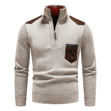Męski sweter termiczny Męska bluzka z golfem na pół suwak jesienno-zimowa b