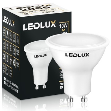 Żarówka LED GU10 10W =85W SMD 6000K zimna Premium LEDLUX nie mruga