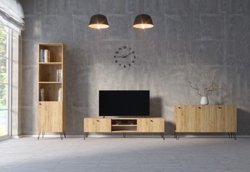 Komoda KESTI duża pojemna dąb złoty czarna LOFT