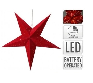 GWIAZDA LED CZERWONA PAPIEROWA 60 cm na baterie