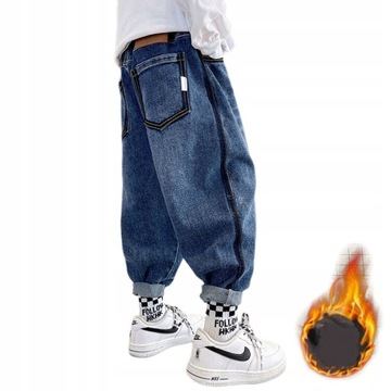 Zimowy spodnie ocieplane dla dzieci jeansy moda