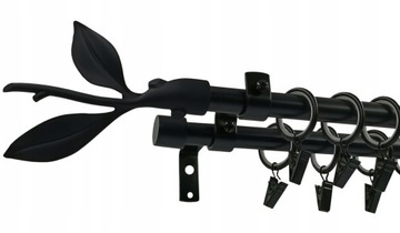 KARNISZ LOFT podwójny 16+16mm CZARNY 120cm LIŚĆ