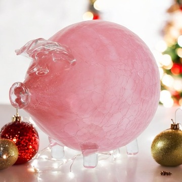 RÓŻOWA ŚWINKA SKARBONKA PĘKATA DUŻA SZKLANA NA PREZENT POPĘKANA