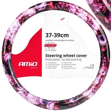 POKROWIEC NAKŁADKA NA KIEROWNICĘ DO AUTA RÓŻOWE KWIATY KWIATKI ROZ. 37-39cm