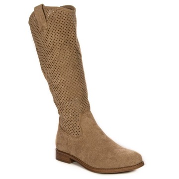 D&A Kozaki damskie ażurowe płaskie beżowe HY66-139 beige letnie r.37