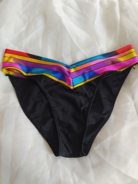 L 42 czarne majtki z kolorowym pasem dół bikini kostiumu kąpielowego