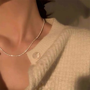Chic Women Choker Necklace Silver Color Temperament Small Beads Heart