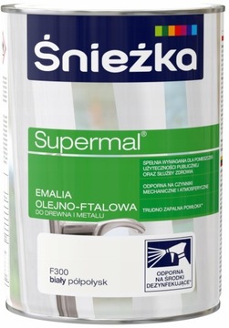 Śnieżka Supermal emalia olejno-ftalowa BIAŁY F300 PÓŁPOŁYSK 0,8L
