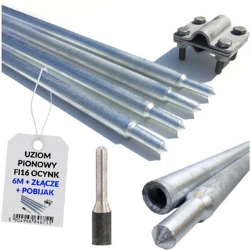 Uziom Pionowy Ocynkowany 4x1,5m - Zestaw 6m + pobijak ręczny + złącze