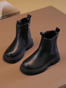 SHEIN BOTKI DZIECIĘCE CZARNE IMITACJA SKÓRY JEDNOLITE ROZ 34 208