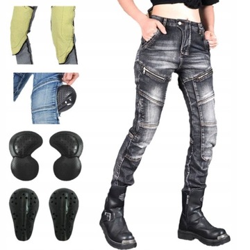 Damskie JEANSY MOTOCYKLOWE SPODNIE luźny,4XL