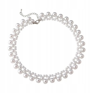 NASZYJNIK Choker Perły koraliki Vintage biały