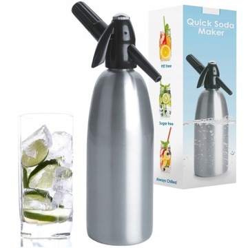 SATURATOR DO WODY GAZOWANEJ SODOWEJ SYFON srebrzysty CO2 1L