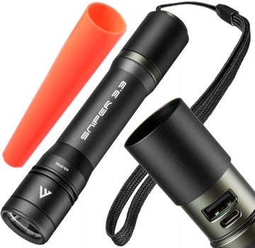 MACTRONIC SNIPER 3.3 MOCNA LATARKA TAKTYCZNA AKUMULATOROWA + NAKŁADKA