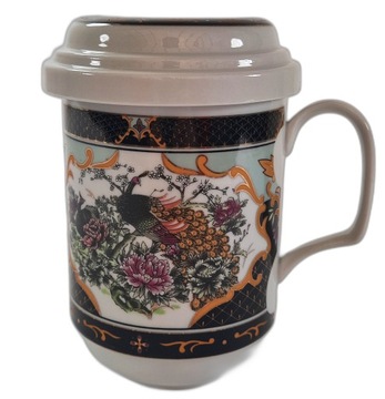 PORCELANOWY KUBEK ZAPARZACZ CZARNE PAWIE