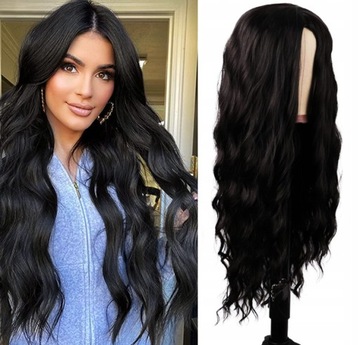 ПАРИК ЖЕНСКИЙ ДЛИННАЯ ЧЕРНАЯ ВОЛНА ИСКУССТВЕННЫЕ СИНТЕТИЧЕСКИЕ ВОЛОСЫ 70 СМ БРЮНЕТКА