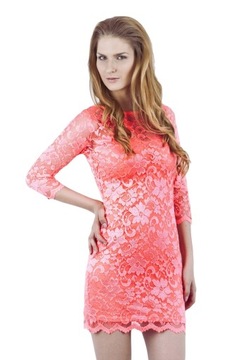 JohnZack koronkowa, koralowa NEON sukienka mini XL