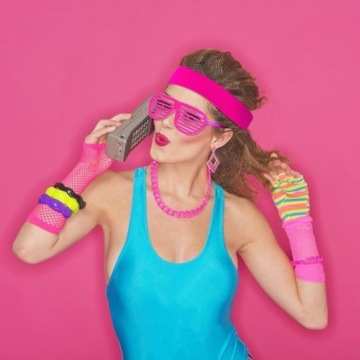 КОМПЛЕКТ 1980-Х НЕОНОВЫЕ СЕРЬГИ ОЧКИ АСТРОЧКИ ПЕРЧАТКИ ПОВЯЗКА 5в1