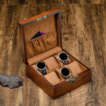 Luksusowe drewniane pudełko na zegarek z 6 miejscami, zamykany uchwyt na zegarek kolekcjonerski. Zegarek kwadratowy