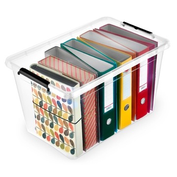 Pojemnik Plastikowy Przeźroczysty z Pokrywą 60L Pudełko Pudło Organizer