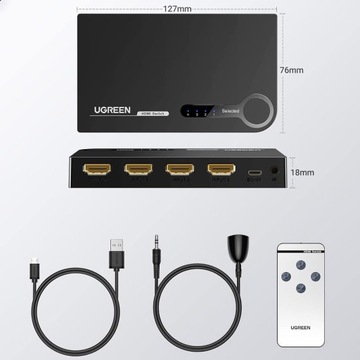 UGREEN SWITCH SPLITTER ПЕРЕКЛЮЧАТЕЛЬ СИГНАЛА HDMI - 3x HDMI 4K 3D