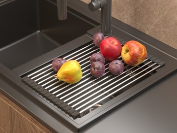 СКЛАДНОЙ СЕРЕБРЯНЫЙ ПОДДОН ДЛЯ КУХОННОЙ МОЙКИ СТАЛЬНОЙ КОВРИК