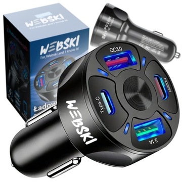 UCHWYT NA MAGNES DO KOKPITU+MOCNA ŁADOWARKA 4X USB typ-C DO ZAPALNICZKI