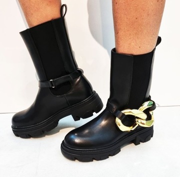 NOWE CZARNE BOTKI BUTY SZTYBLETY TRAPERY 37