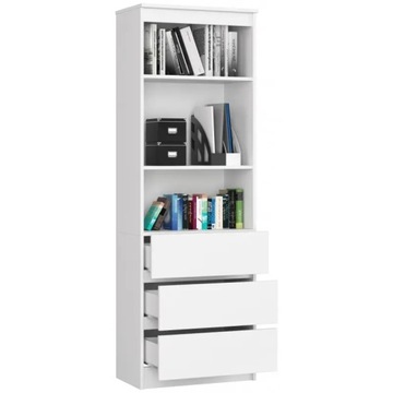 Стеллаж 60 см для кабинета с книгами, 3 ящика, 3 полки, узкий, вместительный, белый