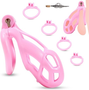 COBRA LEKKI RÓŻOWY MĘSKI PAS CNOTY CHASTITY 4 RINGI