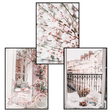 Набор розовых романтических постеров Парижа 40х50см