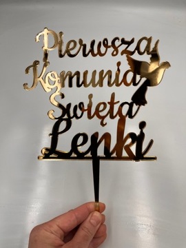 topper pierwsza komunia święta, złote lustro,imię