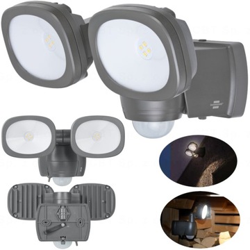 REFLEKTOR PODWÓJNY LED NA BATERIE LAMPA LUFOS Z CZUJNIKIEM RUCHU ELEWACYJNA