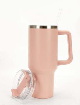 KUBEK TERMICZNY TERMOS STALOWY ZE SŁOMKĄ DO KAWY HERBATY UCHWYT 1200ML