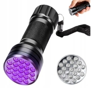 LATARKA FIOLETOWA UV LAMPA 21 LED DO BURSZTYNÓW