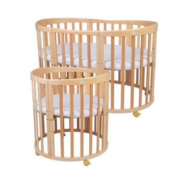 WALDIN Owalne łóżeczko 7w1 z materacem NATURAL naturalne drewno