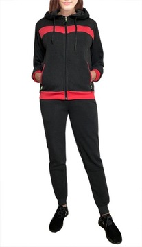 Ciepły DAMSKI dres DRESY z KAPTUREM 9124 KOMPLET szary 3XL