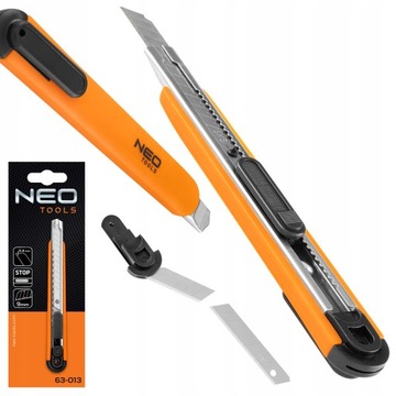 НОЖ ДЛЯ РЕЗКИ ОББОЕЙ NEO, СЛОМАННОЕ ЛЕЗВИЕ 9 мм, МЕТАЛЛИЧЕСКИЕ НАПРАВЛЯЮЩИЕ, DURABLE 63-013