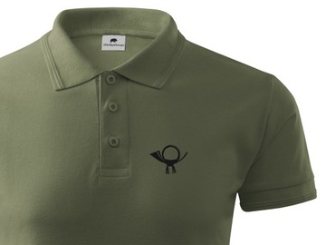MYŚLIWSKA KOSZULKA POLO KHAKI NADRUK SYGNAŁÓWKA M