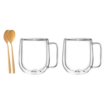 Komplet 2 kubków termicznych 300ml + 2 złote łyżeczki Andrea Altom Design
