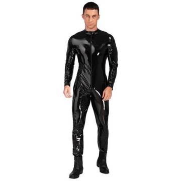 Men Zipper Crotch Full Body Suit Wetlook Patent Le